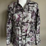 Chico's Chico’s Purple and Gray Metallic Printed Linen Lightweight Blazer Women’s 0 (S) Photo 0