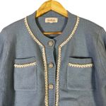 Listicle Cropped Cardigan Sweater Womens S Blue Pearl Rhinestone Old Money Photo 2