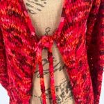Handmade Hand Knit Loose Knit Colorful Front Tie Cardigan Boho Hippie Y2K Medium Photo 3
