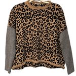 THML Leopard Print Sweatshirt Gray Contrast Sleeves Size Medium Photo 1