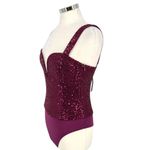 Lulus Sequin Bodysuit Plum Purple Plunging Neckline Size Medium NWT Photo 4