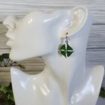 Silver Green Enamel Clover Drop Earrings New Photo 4