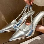 Elegant Silver Slingback Heels Size 6.5 Photo 3