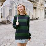Brandy Melville  Rugby Striped Green Blue Crewneck Sweater Holiday  preppy Cotton Photo 1