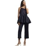 Anthropologie Silky Satin High Rise Tapered Navy Crop Pants Chic blue Size 6 Photo 2