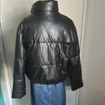 Black Puffer Full Zip Funnel Neck Cold Weather Outdoor Vegan Leather Jacket Size M Photo 6
