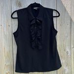 DKNY sleeveless Collared Ruffled Front Button Closure Black Sz Large Fall Winter Photo 7
