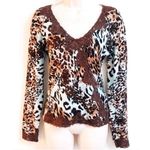 Cache animal print beaded lace long sleeve v neck sweater s… Photo 0