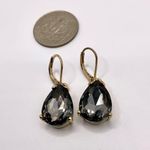 Smokey Gray Tear Drop Beveled Crystal Set In Gold 1” Dangle Earrings Photo 1