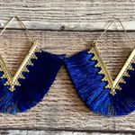 Brand New Blue Fringe Chevron Dangle Gold Tone Earrings Costume Jewelry Buy 3/$21 Photo 0