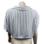 Aakaa Blue Striped Button Front Tie Front Blouse Photo 2