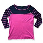 Ralph Lauren Vintage Lauren Navy & Pink Boatneck Cotton 3/4 Sleeve Shirt Size L Photo 0