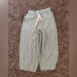 Poetry  Linen Drawstring Trousers in Green Khaki Gingham Striped Crop Wide Leg Photo 2