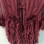 Luxxel Deep V Neck Burgundy Sheer Mesh Flare Bell Sleeve Romper Ruffles Size S Photo 10