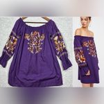 Free People Free‎ People Dress M Purple Embroidered Boho Fleur Du Jour Peasant Off Shoulder Photo 1
