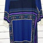 Peach Love California Peach Love Blue & Purple Boho Crochet Lace Sleeve Shift Dress Size Small Photo 0