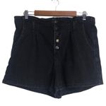 American Eagle Black Button Front High Rise Paperbag Denim Mom Shorts Photo 1