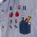 Vintage Teacher Shirt ABC 123 Art Striped Short Sleeve Shirt with Embroidery White Size L Photo 1