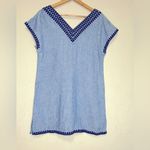 Boden Women’s Blue Chambray Linen Embroidered Western Whimsy Tunic Dress Size 8P Photo 1
