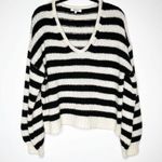 Madewell Striped Alpaca Wool Balloon Sleeve Pullover Sweater Women's B&W Size L Photo 2