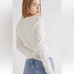 Free People  Wear Me Out Thermal Mesh Long Sleeve Ruched Top in White Sz M‎ Photo 1