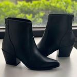 Soda Black Almond Toe Vegan Leather Stacked Heel Bootie Photo 1