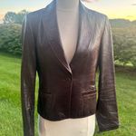 Calvin Klein Brown Leather Button Front Jacket Blazer Photo 2