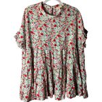 OTT Full On Love Top in Mint Coral Ruffled & Flowy Babydoll Top Size 1X Green Photo 4