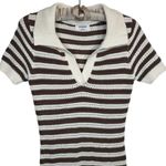 The Workshop Crocheted‎ Midi Dress S Brown Striped Collared Retro Cotton Knit Photo 3