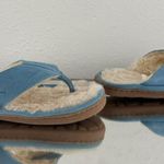 L.L.Bean Womens Light Blue Suede Leather Wicked Good Shearling Lined Flip Flops Photo 1