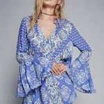 Free People Top Magic Mystery Tunic Sky Flare Sleeves Printed Blue S NWT New Photo 0