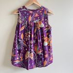 Anthropologie Purple Floral Tank Top Purple V Neck Womens Size S Tie Front Photo 5