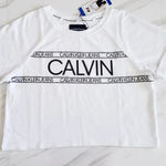 Calvin Klein Cropped Top French Terry White Short Sleeve New Photo 2