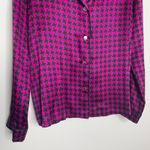 Fleur Du Mal Houndstooth Patterned Button Down Top Womens Small Violet Pink Photo 7