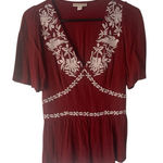 Knox Rose Size XS Floral Embroidered Boho Prairie Rust Orange Babydoll Top Photo 0