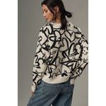 Maeve by Anthropologie Graphic Heart Print Sweatshirt White Black XS Photo 2