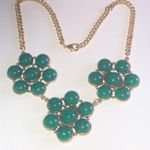 Yochi Brand Gold Tone & Green Jade Color Boho Retro Bubble Statement Necklace Photo 5