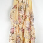 Lulus Niyati Yellow Floral Strapless Lined Tiered Maxi Dress, Size Small Photo 0