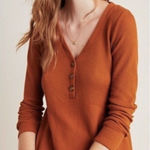 Maeve  Anthropologie Eliza Henley Babydoll Tunic Thermal Shirt Burnt Orange Small Photo 0