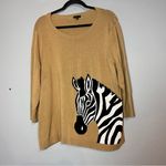 Talbots Sweater Crewneck Zebra Print Tan 3/4 Sleeves Size 2X Cotton Blend Photo 2
