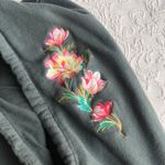 Betsey Johnson Gray Embroidered Floral Distressed Cropped Hoodie Sweater Photo 2