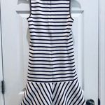 Ralph Lauren Faux Leather Trim Sleeveless Striped Flare Dress Small Photo 5