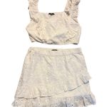 7 For All Mankind White Eyelet Cotton 2 Piece Skirt Set Crop Top Women’s Large Photo 0