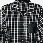 Maje Majé Grunge Leather Trimmed Black & White Plaid Flannel Shirt Size Large 12/14 Photo 5