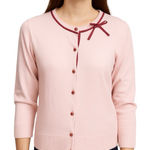 Christopher & Banks Size M Bow Accent Cardigan Sweater Pink Coquette Preppy Photo 0
