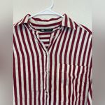 ZARA  Women’s Burgundy and White Striped‎ Oversized Button Down Blouse Size XS Photo 3