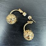Goldtone Cage Drop Ball Rhinestone Stud Earrings 3D Gold Photo 7