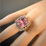 Filigree Pink CZ Sterling Silver Statement Ring Photo 4