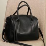 Genuine Leather Bag Tote Crossbody Bag Handbag Shoulder Bag Black Photo 0