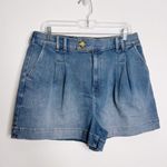 NWT Upwest Pleated Front High Waisted Denim Shorts Light Wash Size Large Blue Photo 0